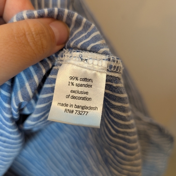 Sonoma Medium Womens Cotton Blue Striped Button Down Top Floral Embroidered - Picture 6 of 9